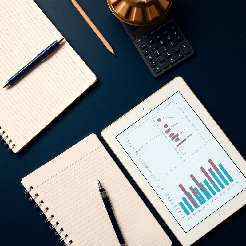 Materiály pro finanční vzdělávání – notebook, kalkulačka a tablet s grafy